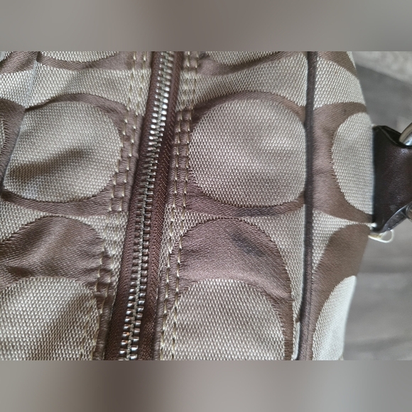 Vintage 2000s COACH Duffle Bag Luggage Qeekender Jacquard Canvas Brown Preppy - Picture 5 of 16